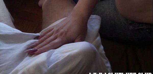  Cock Teasing Big boobs amateur slut gives me a handjob in my boxer shorts and swallows cum from a condom